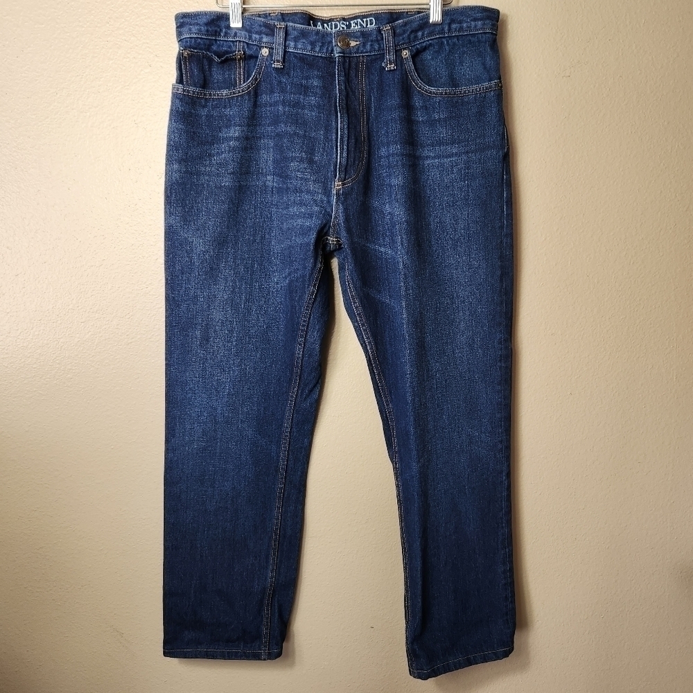 Lands End Mens Dark Wash Straight Fit 100% Cotton Jeans-Size 37x30